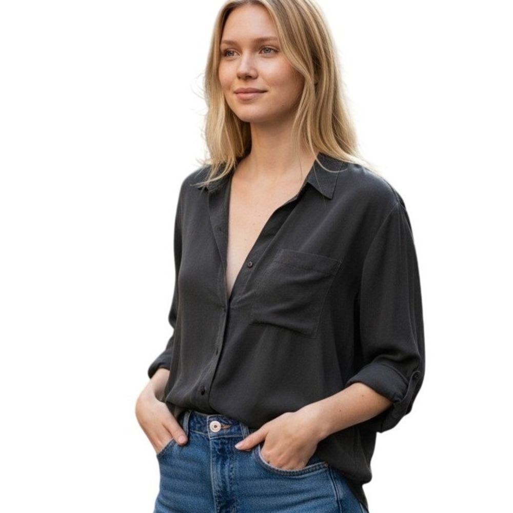 Mango Dark Charcoal Button-Down Shirt